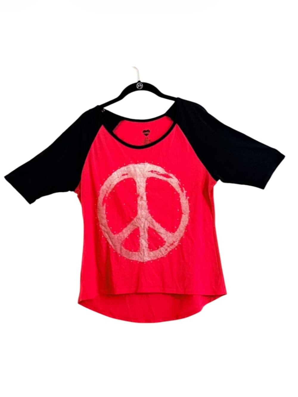 Hard Candy Pink Black Peace Sign Raglan Tee Shirt XL